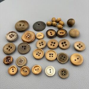 Vintage Natural Wood Button Lot • Rustic Carved & Turned Mixed Set 30+